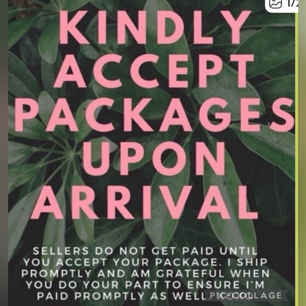 KINDLY ACCEPT PACKAGES UPON ARRIVAL;
SELLERS DON’T GET PAID UNTIL YOU ACCEPT 🤝.